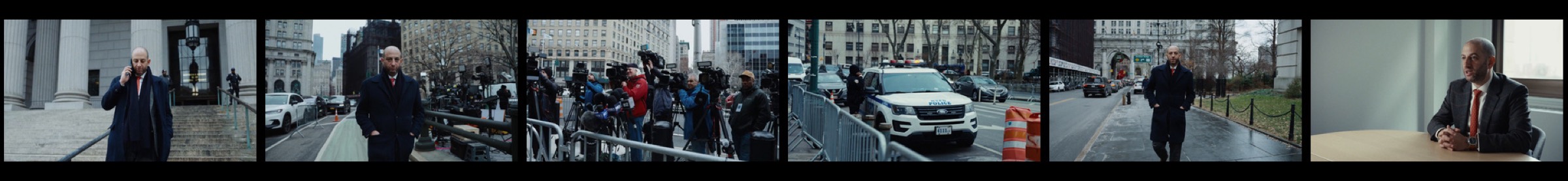 Contact sheet - six frames from the Spodek Law Group firm film