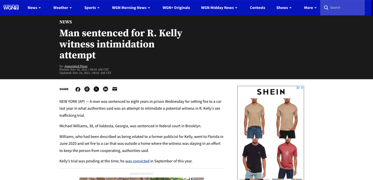 AP News - R. Kelly witness intimidation sentencing