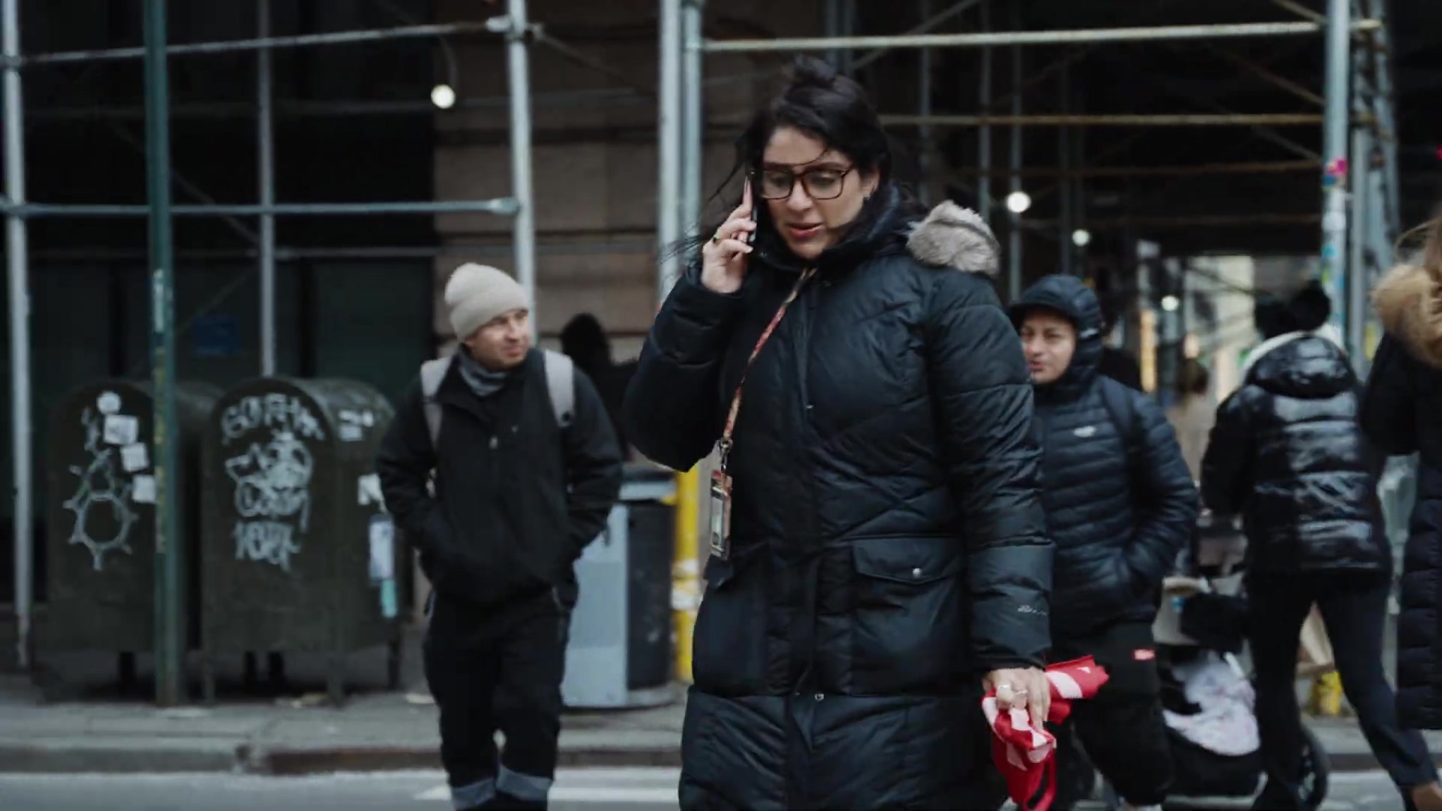 Client on the phone near the courthouse